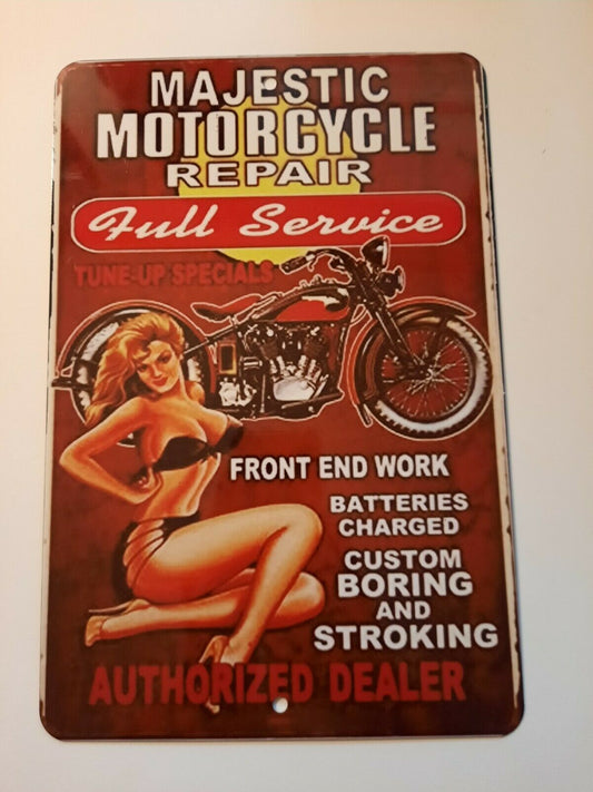 Majestic Motorcycle Repair Full Service 8x12 Metal Wall Sign Garage Poster