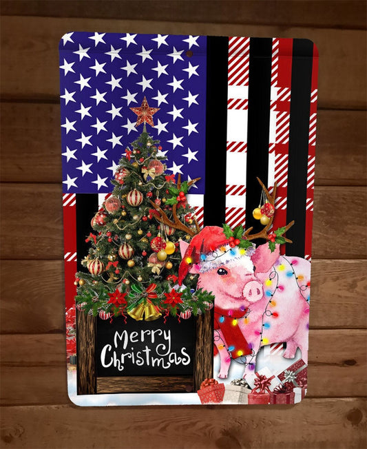 Merry Christmas Pigs Xmas 8x12 Metal Wall Sign Animal Poster