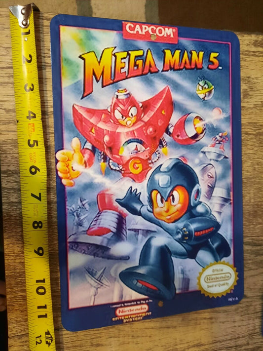 Mega Man 5 Video Game Box 8x12 Metal Wall Sign Retro 80s Arcade