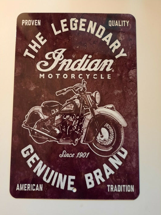 The Legendary Indian Motorcycle 8x12 Aluminum Metal Wall Garage Man Cave Sign