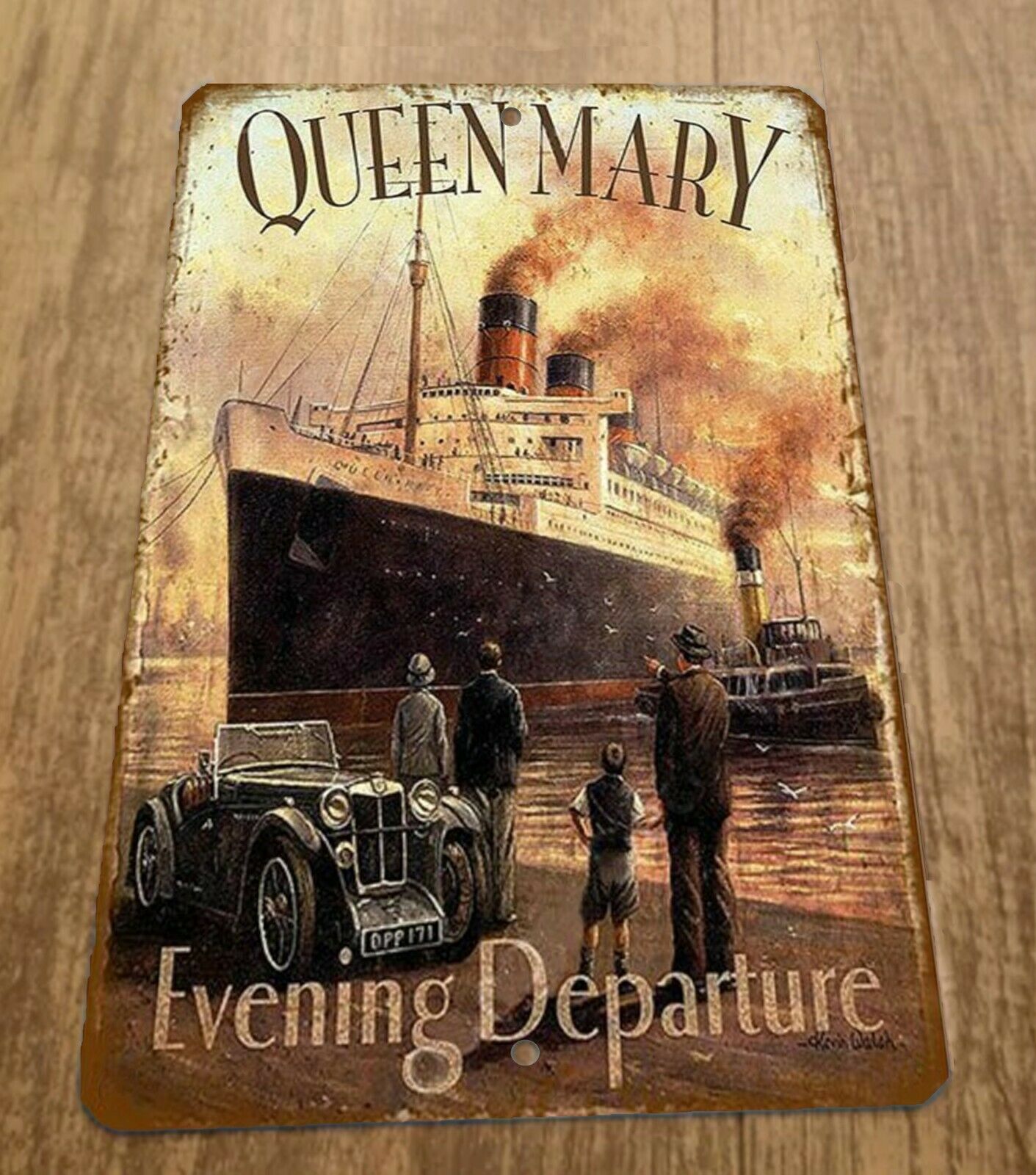 Queen Mary Evening Departure Vintage Look 8x12 Metal Wall Sign Misc Poster
