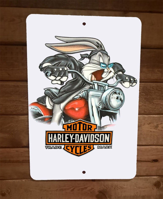 Bugs Bunny on a Harley Motorcycle 8x12 Metal Wall Sign Garage Poster Looney