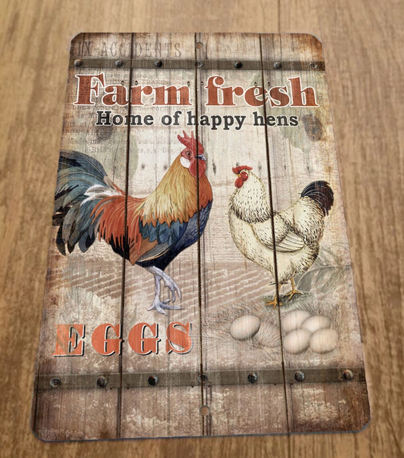 Farm Fresh Home of the Happy Hens #2 Vintage Chicken 8x12 Metal Wall Animal Sign