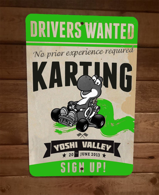 Yoshi Valley Karting Drivers Wanted Mario 8x12 Metal Wall Sign Video Game Poster