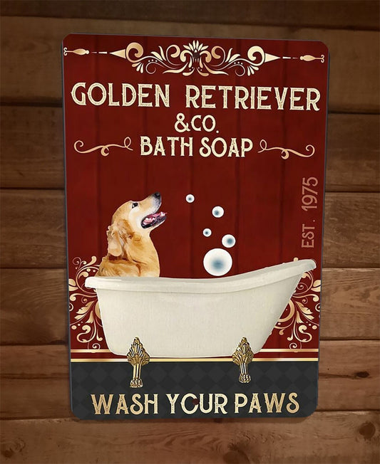 Golden Retriever Bath Soap Dog 8x12 Metal Wall Sign Animal Poster #2