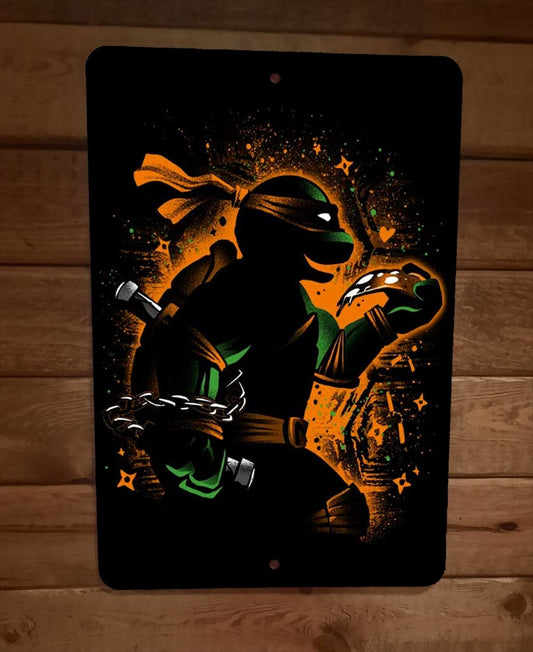 Orange Ninja Turtle With Pizza Michelangelo 8x12 Metal Wall Sign Poster TMNT