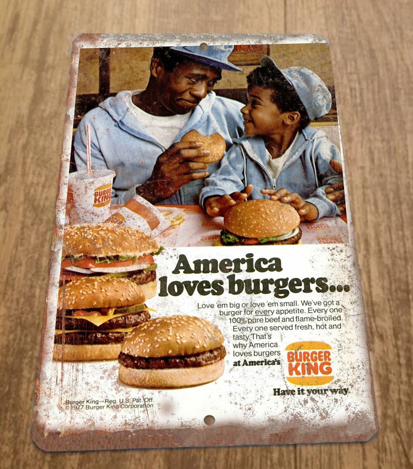 Burger King BK Vintage Ad America Loves Burgers 8x12 Metal Wall Sign