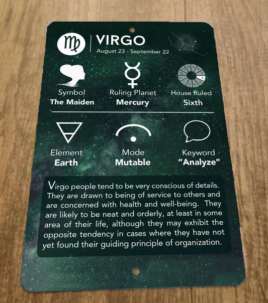 Virgo August 22 - September 22 Zodiac Astrology 8x12 Metal Wall Sign Spiritual