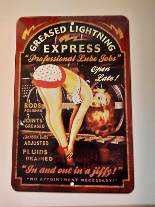 Greased Lightning Express Pro Lube Job 8x12 Metal Wall Man Cave Sign Garage Poster