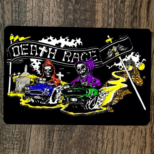 Death Race Hot Rod Skeletons 8x12 Metal Wall Sign Poster