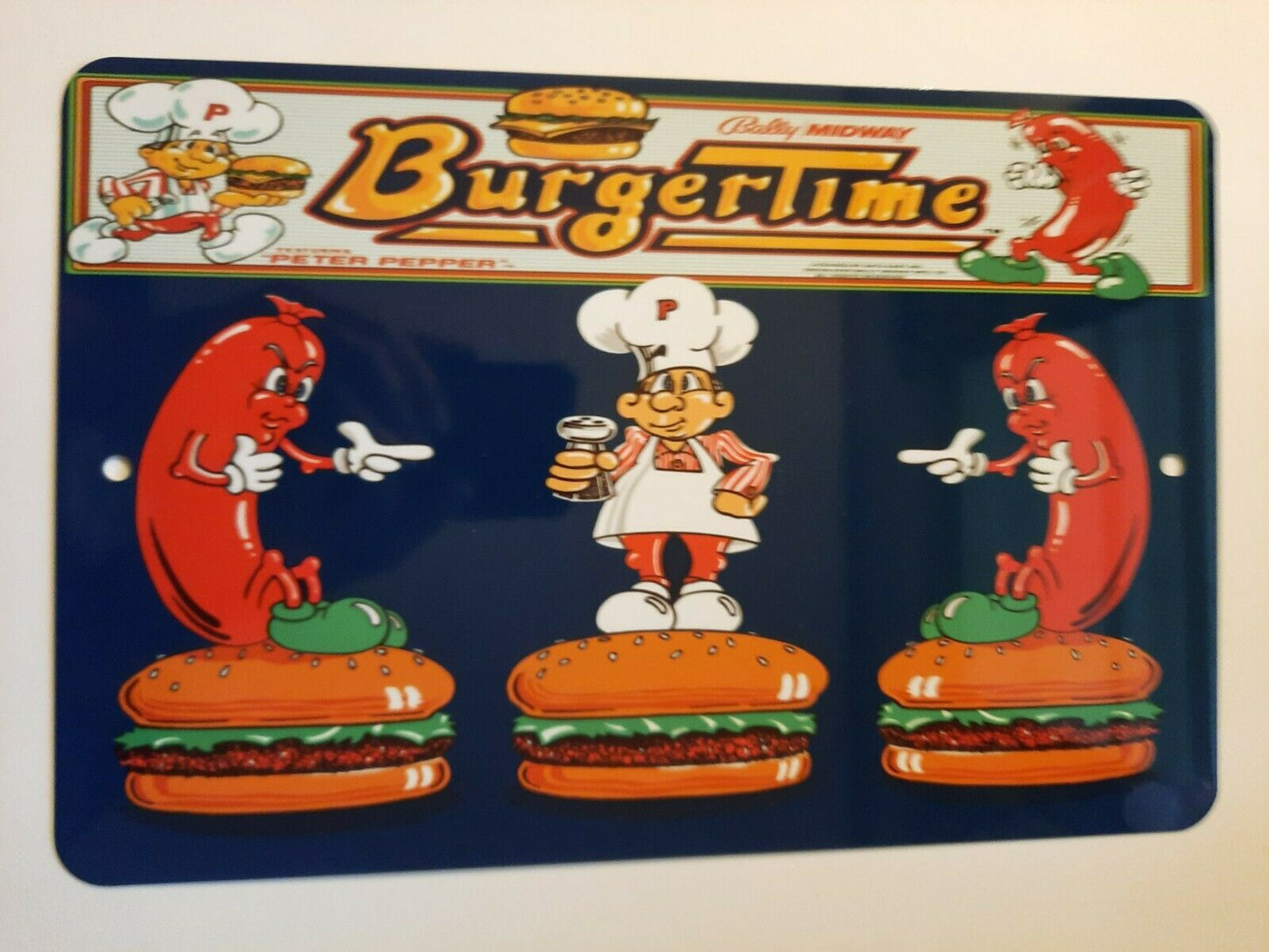 Burger Time 8x12 Aluminum Metal Wall Garage Video Game Room Man Cave Sign