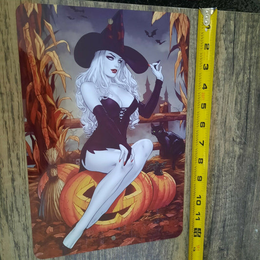 Sexy Halloween Witch Pumpkins 8x12 Metal Wall Sign Holidays Misc Poster