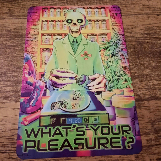 Whats Your Pleasure Skeleton Dealer 420 Ganja Poster Style 8x12 Metal Wall Sign