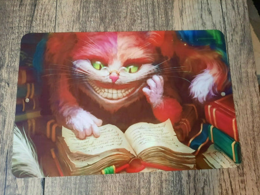 Crazy Cheshire Cat Reading 8x12 Metal Wall Sign Misc Poster Fantasy Art
