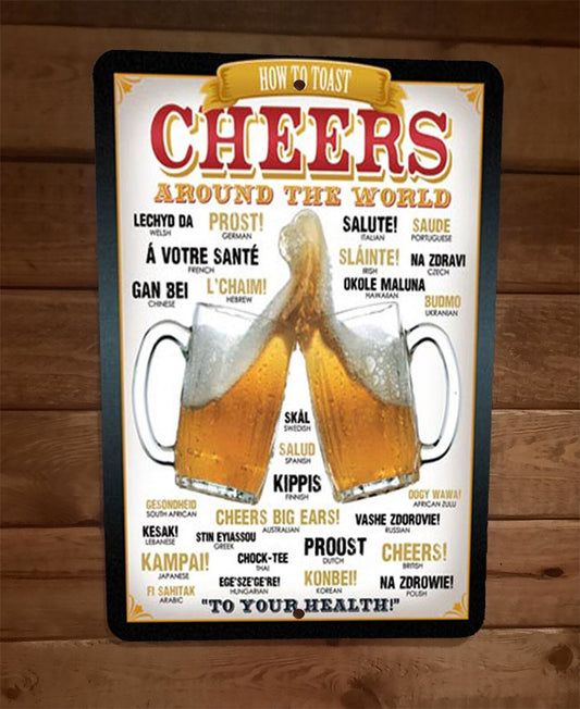 Cheers Around the World 8x12 Metal Wall Bar Sign Poster