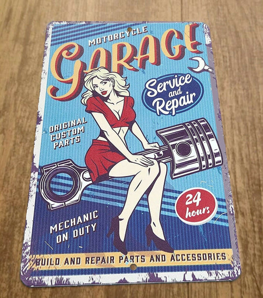 Vintage Motorcycle Shop Service and Repair 8x12 Metal Wall Sign