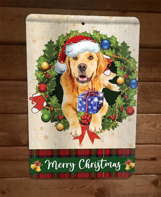 Merry Christmas Golden Retriever Dog Xmas 8x12 Metal Wall Sign Animal Poster #1