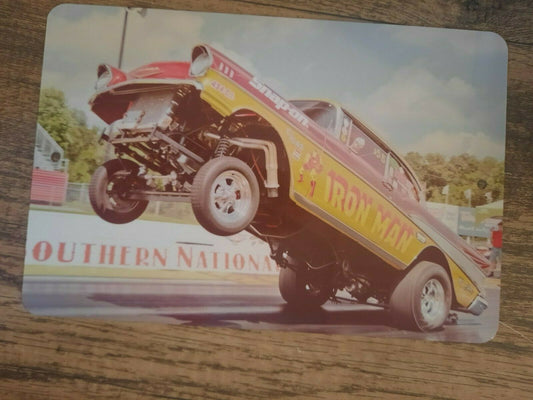 57 Chevy Iron Man Gasser Street Rod Hot Racing Car 8x12 Metal Wall Car Sign Garage Poster