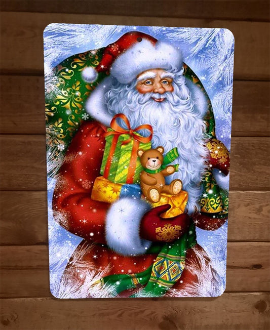 Merry Xmas Christmas Santa with Gifts 8x12 Metal Wall Sign Poster