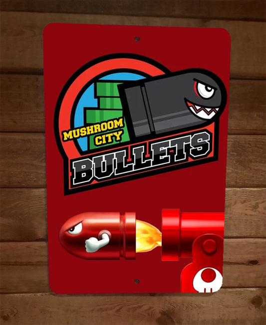 Mushroom City Bullets Bill 8x12 Metal Wall Sign Super Mario Bros Enemy Bad Guy