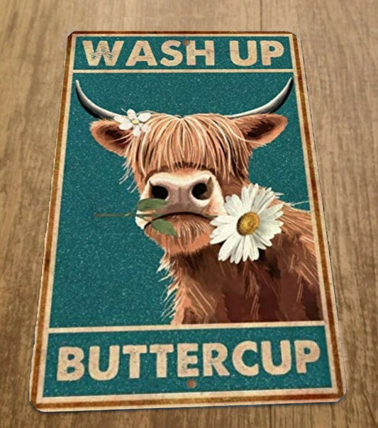 Wash Up Buttercup Cow 8x12 Metal Wall Sign