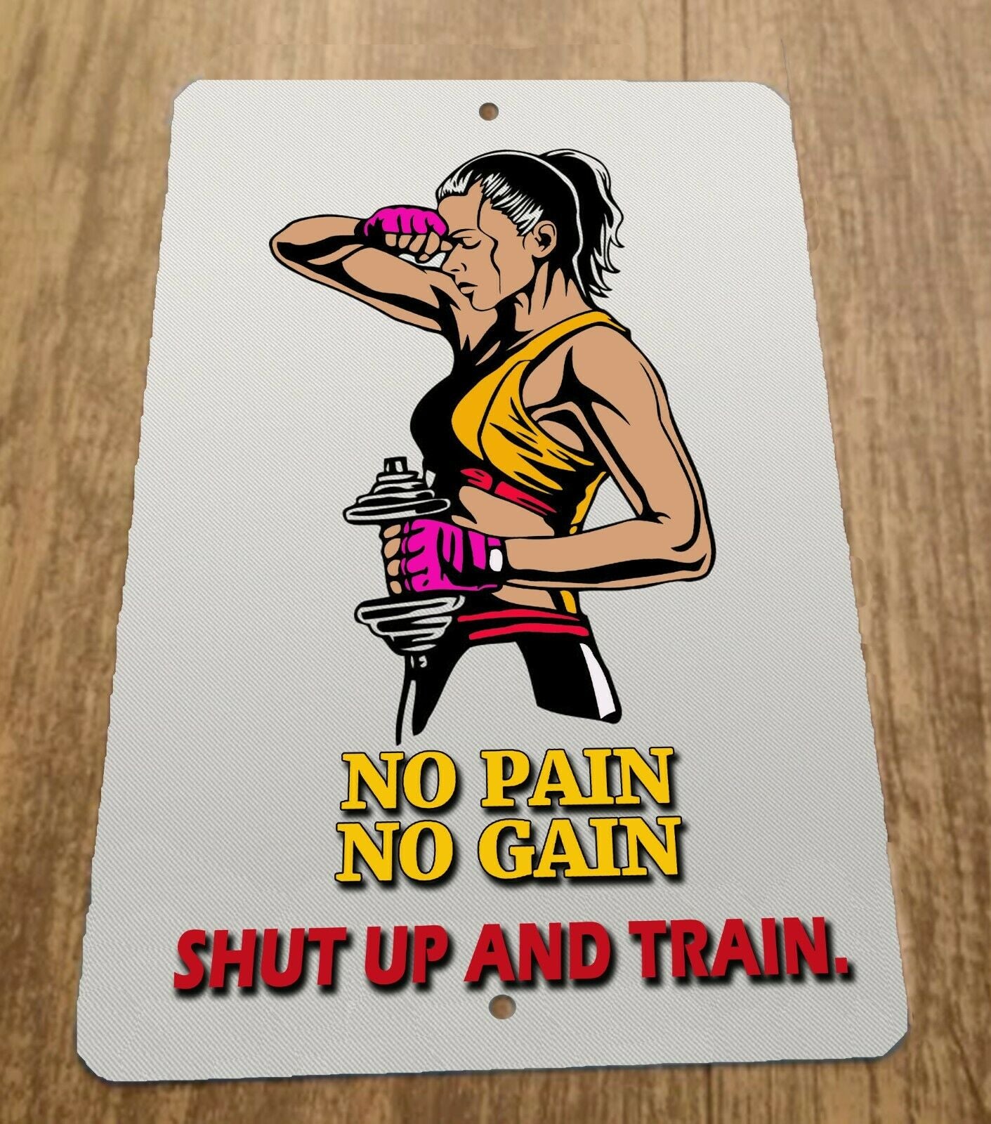No Pain No Gain Shut up and Train Motivational Women Gym 8x12 Metal Wall Sign Misc Poster Quotes Workout