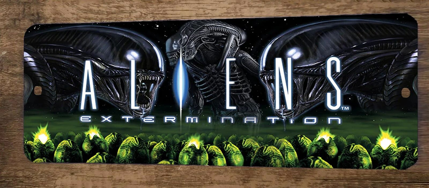 Aliens Extermination Arcade 4x12 Metal Wall Video Game Marquee Banner Sign