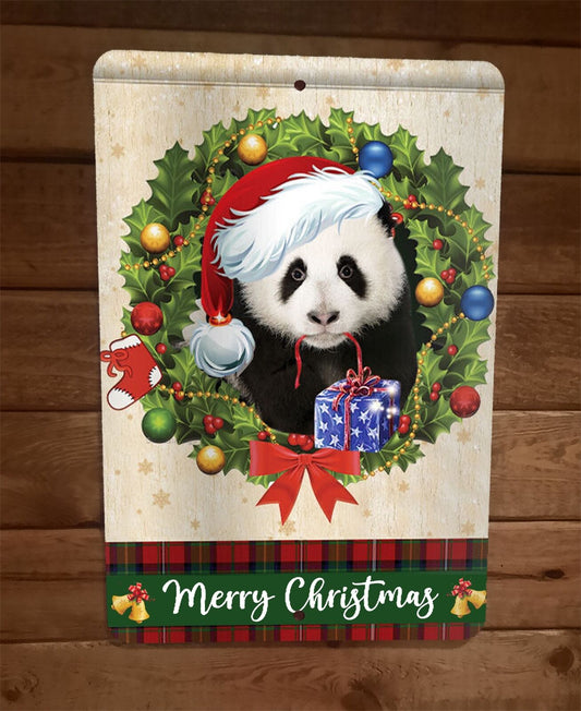 Merry Christmas Panda Bear Xmas 8x12 Metal Wall Sign Animal Poster