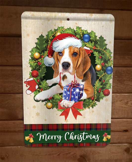 Merry Christmas Beagle Dog Xmas 8x12 Metal Wall Sign Animal Poster #2
