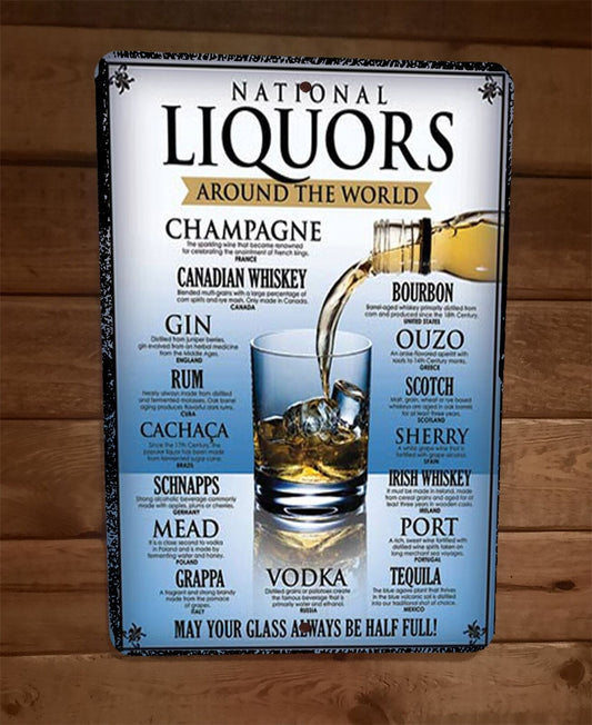 National Liquors From Around the World 8x12 Metal Wall Bar Sign Poster