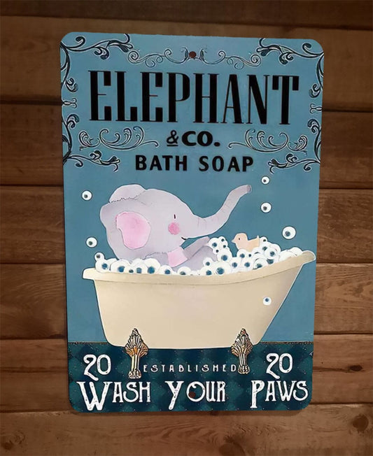 Elephant Bath Soap 8x12 Metal Wall Sign Animal Poster