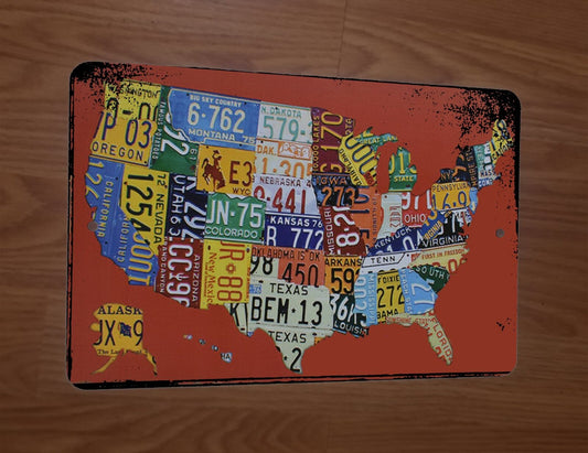 United States America USA License Plates Map 8x12 Metal Wall Sign Garage Poster