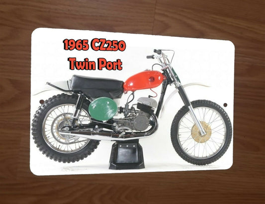 1965 CZ250 Twin Port Motocross Motorcycle Dirt Bike 8x12 Metal Wall Sign