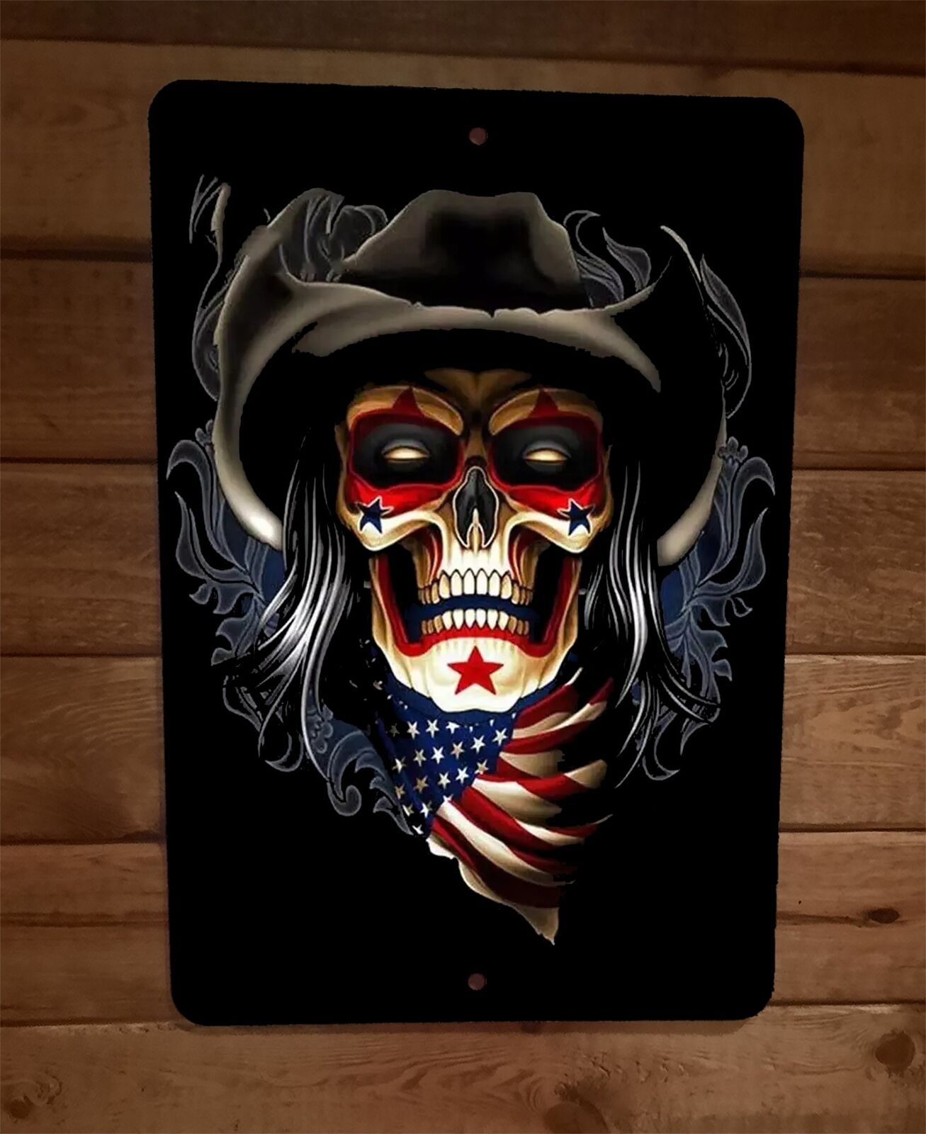 Patriot Cowboy Skeleton USA 8x12 Metal Wall Sign