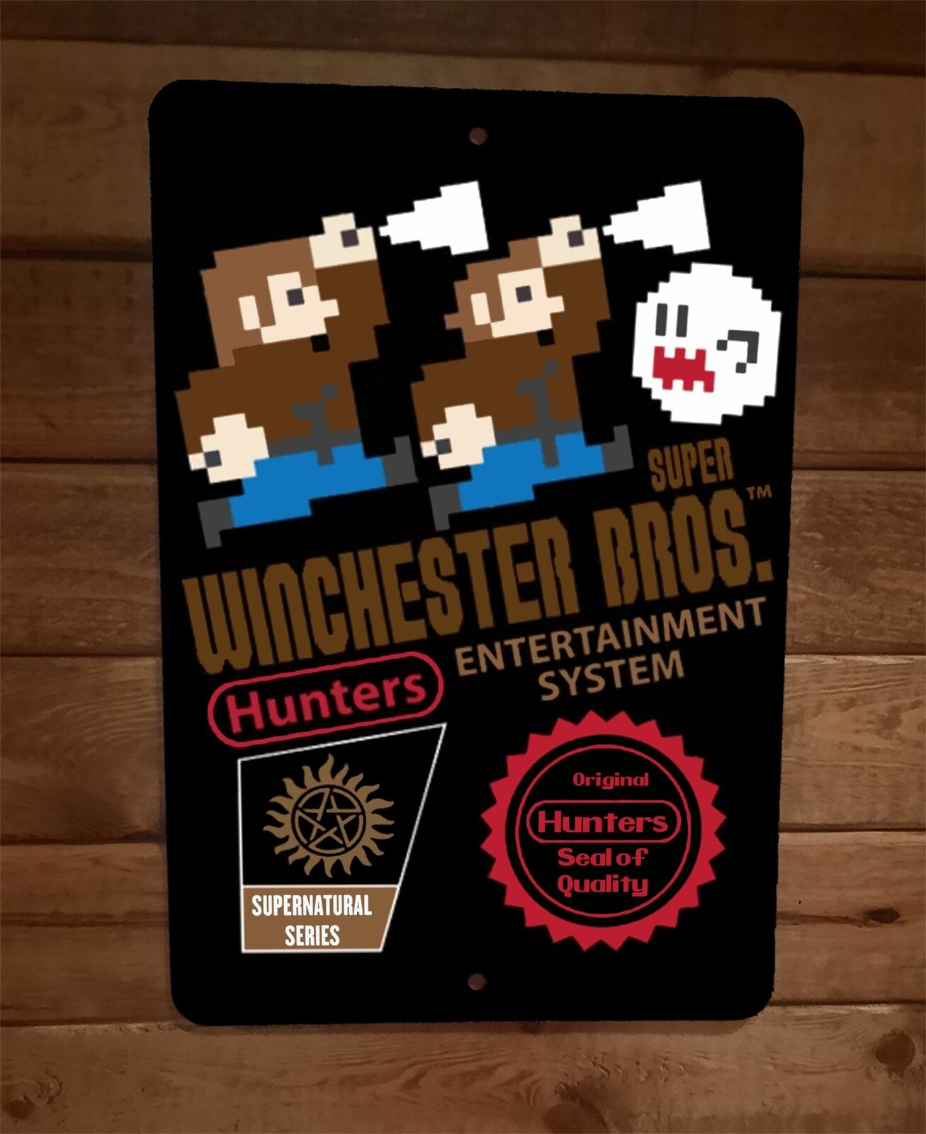 Super Winchester Bros Mario Supernatural Parody 8x12 Metal Wall Sign