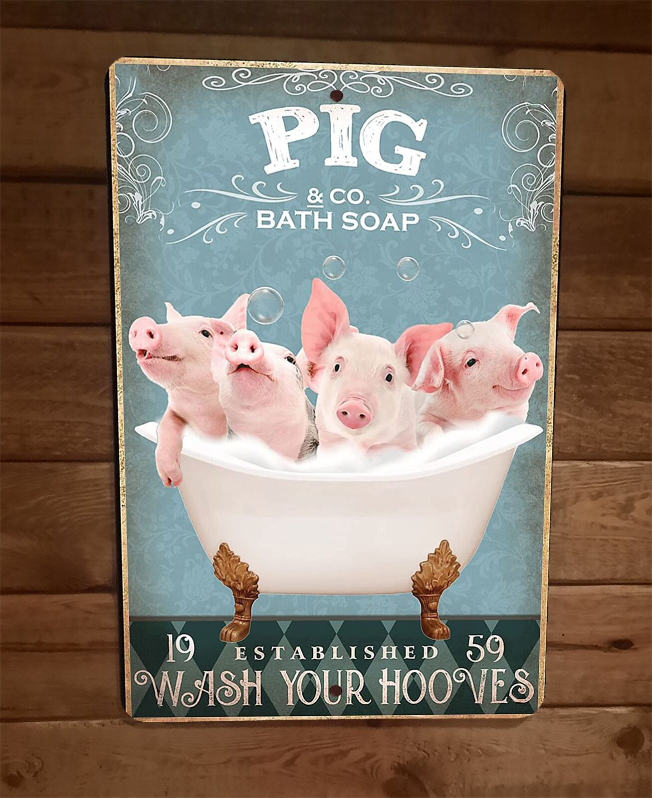 Pig Swine Bath Soap 8x12 Metal Wall Sign Animal Poster