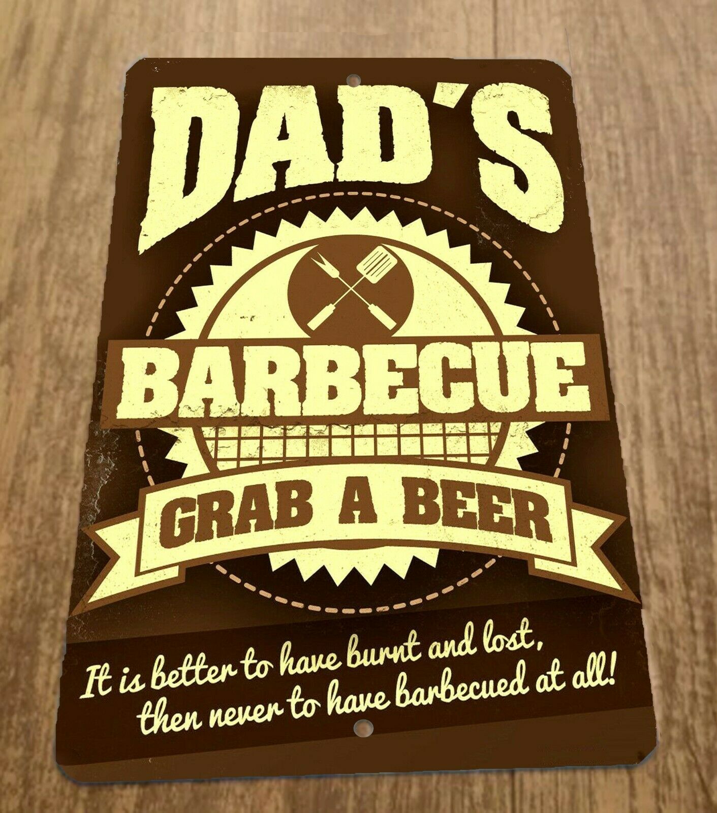 Dads BBQ Grab a Beer 8x12 Metal Wall Outdoor Patio Bar Sign