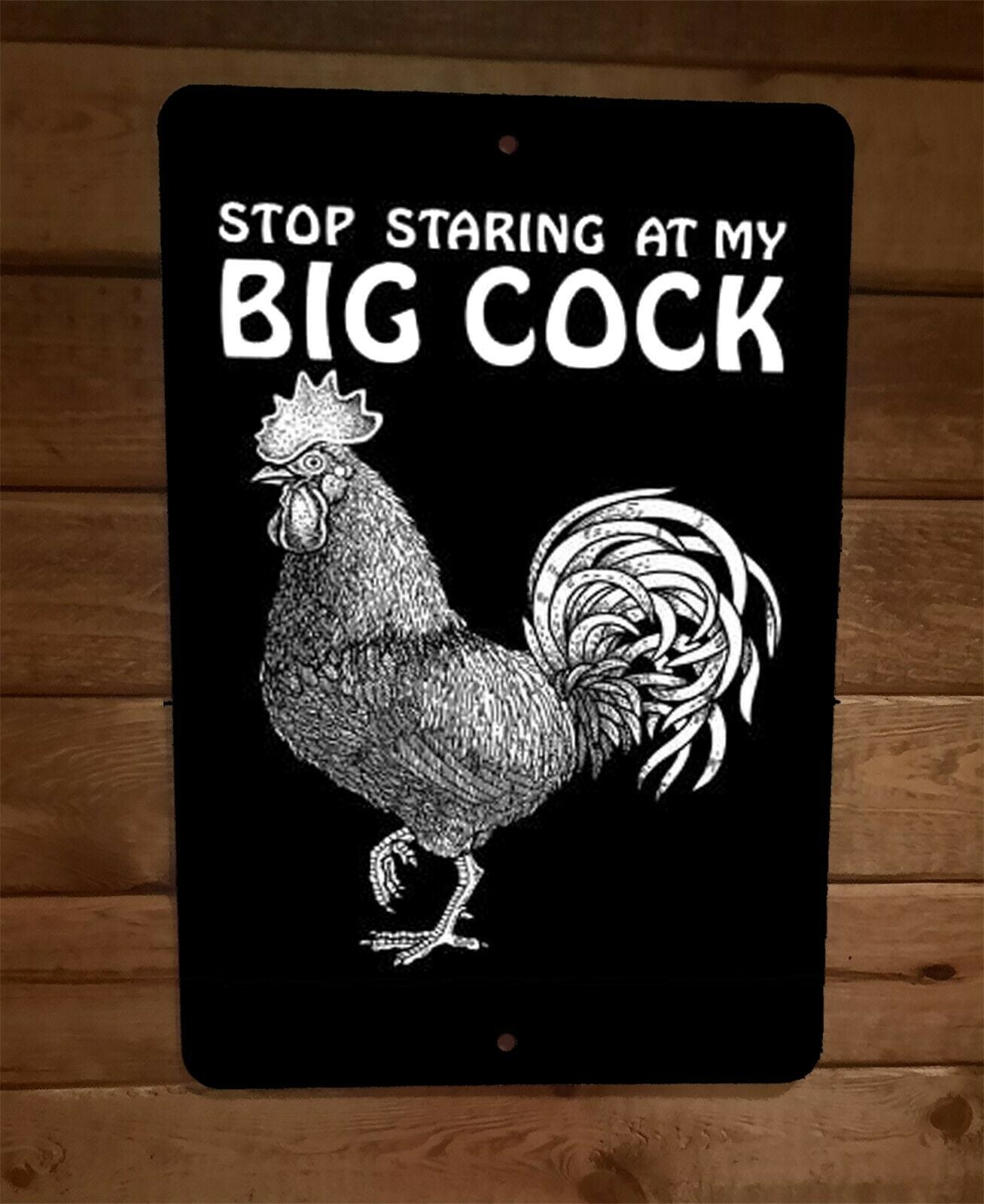 Stop Staring at My Big Cock Rooster Animal 8x12 Metal Wall Sign