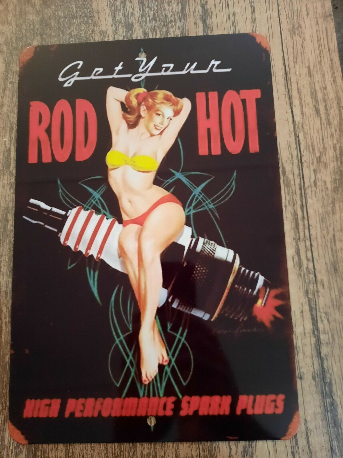 Get Your Rod Hot Spark Plugs Vintage Ad 8x12 Metal Wall Sign Garage Poster Funny