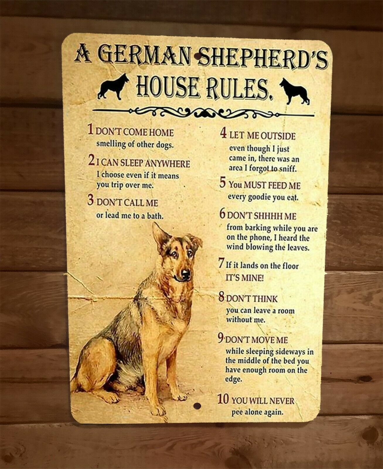 German Shepherds House Rule 8x12 Metal Wall Animal Dog Sign