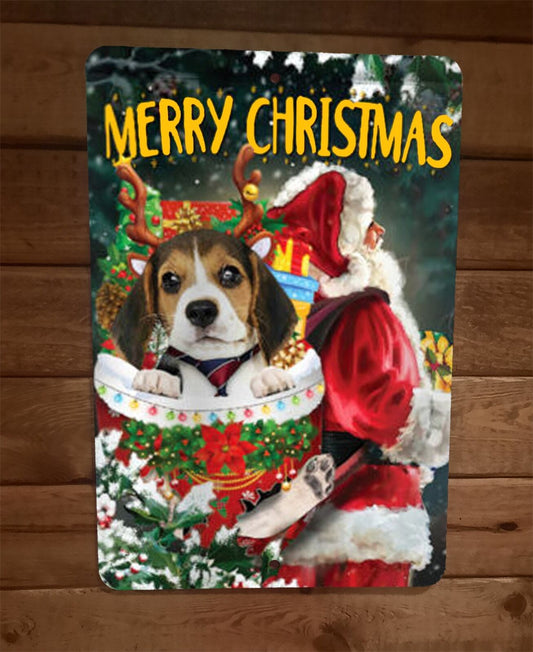 Merry Christmas Beagle Dog Xmas 8x12 Metal Wall Sign Animal Poster #4