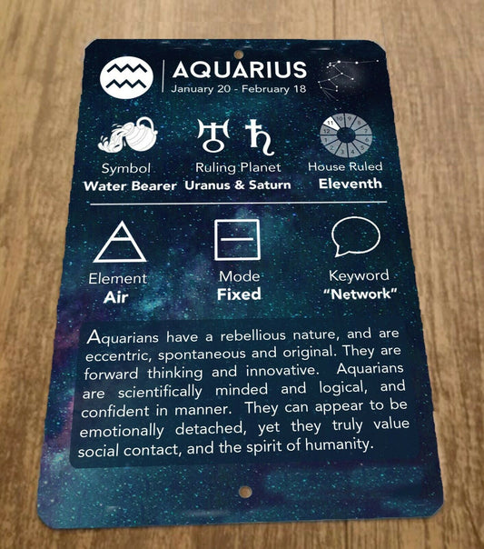 Aquarius January 20 - February 18 Zodiac Astrology 8x12 Metal Wall Sign Spiritual