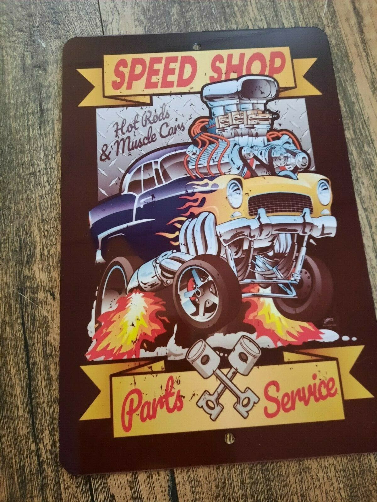 Customized Speed Shop Signs Hot Rod Muscle Car Speed Shop Parts Service 8x12 Metal Wall Garage Sig ...