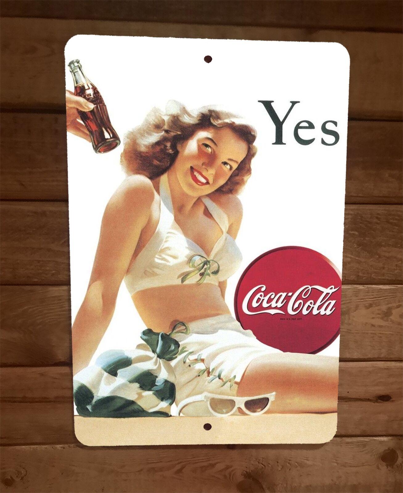 Vintage Look Yes Coca Cola Pinup Girl 8x12 Metal Wall Sign Poster Coke