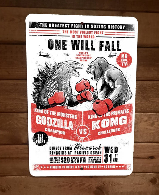 Lizard vs Gorilla Kong Godzilla 8x12 Metal Wall Sign Poster The King of Boxing