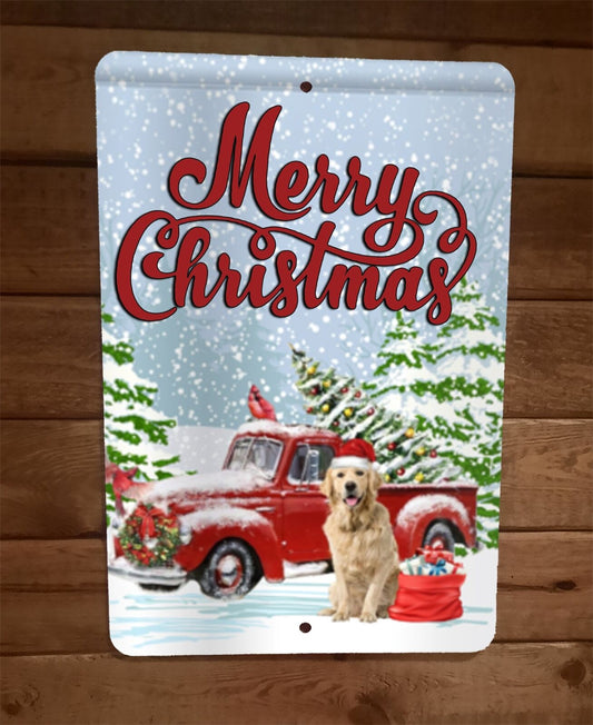 Merry Christmas Golden Retriever Dog Xmas 8x12 Metal Wall Sign Animal Poster #2