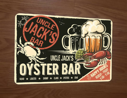 Uncle Jacks Oyster Bar Seafood Happy Hour 8x12 Metal Wall Bar Sign