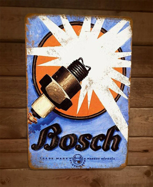 Vintage Look Bosch Spark Plugs Ad 8x12 Metal Wall Sign