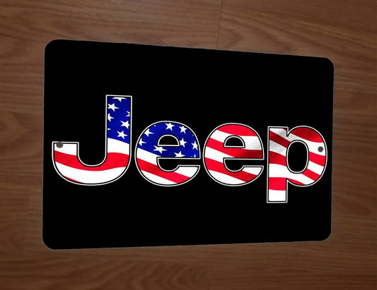 Jeep Logo USA American Flag 8x12 Metal Wall Sign