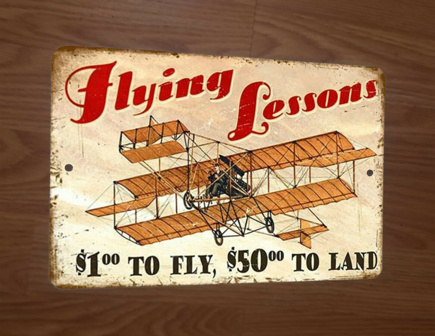 Vintage Look Humorous Flying Lessons $1 to Fly $50 to Land 8x12 Metal Wall Sign